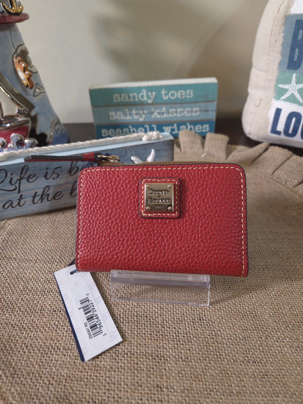 Dooney & Bourke Red Pebbled Leather Zip Wallet